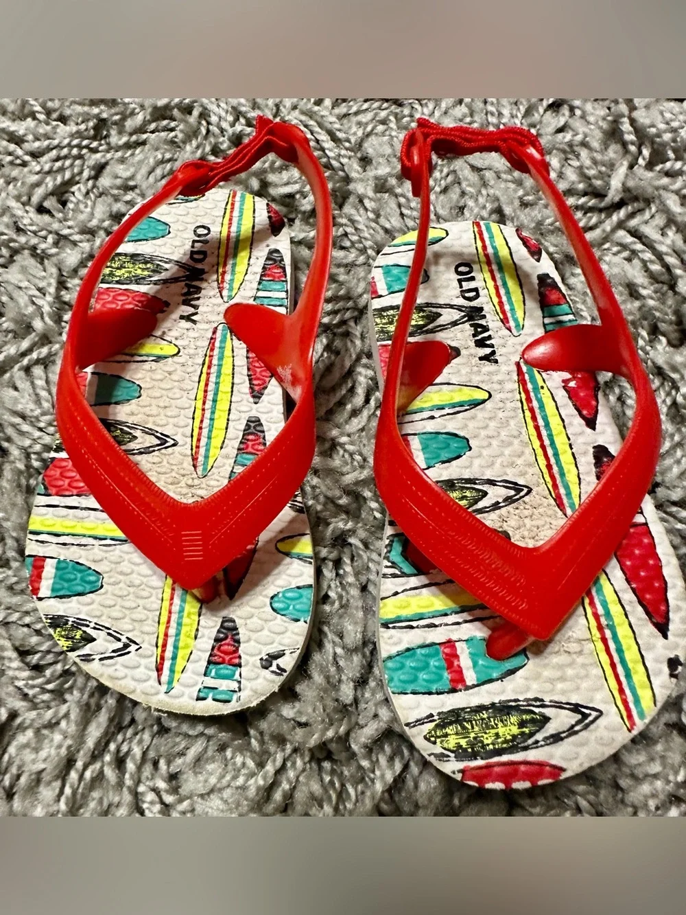 Old Navy Red Strap Kids Flip Flops with Surfboard Print